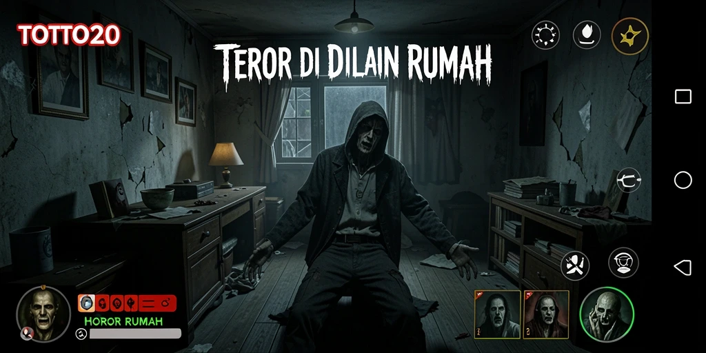 Tampilan menakutkan dari antarmuka TOTO20 dalam suasana rumah angker.